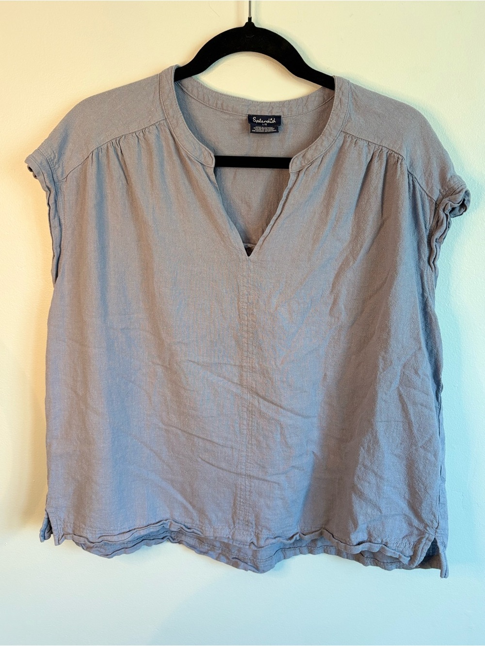 Splendid Light Blue Split-Neck Linen Blend Top
